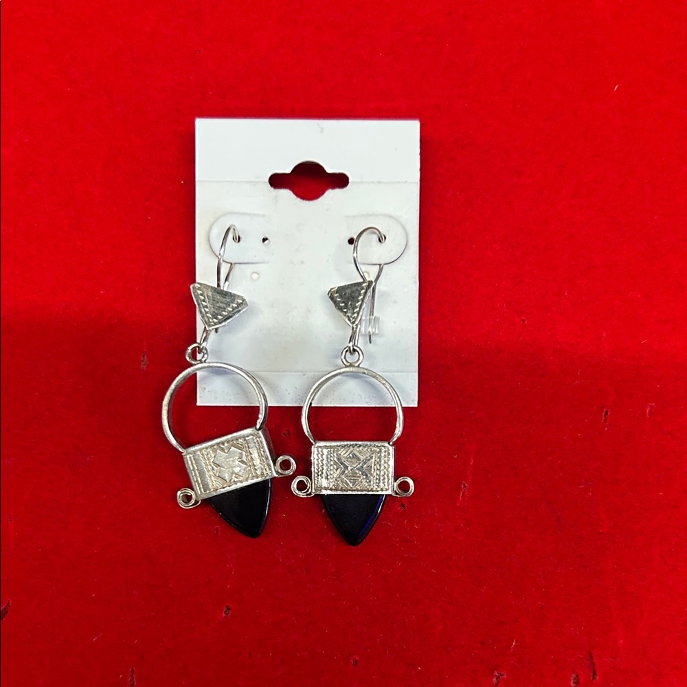 Elegant Silver and Black Geometric Earrings